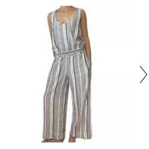 Cloth & Stone Grey and White Striped Sleeveless Jumpsuit, small
